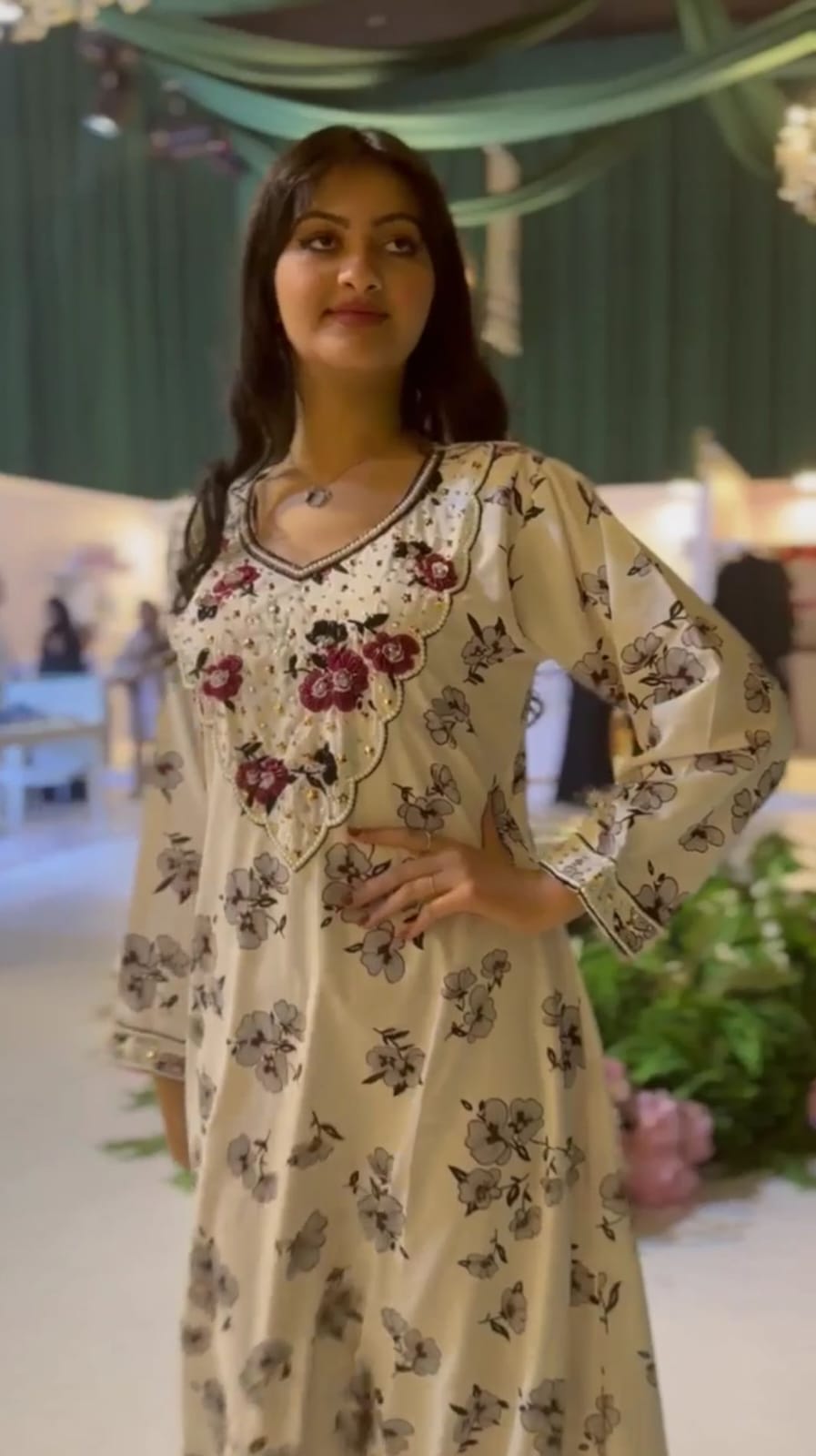 Ivory Rose Embroidered A-Line Dress ASHOOQI Ivory Rose Embroidered A-Line Dress ASHOOQI